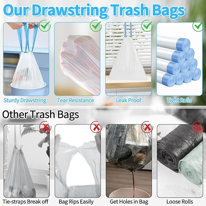 300 Count Small Trash Bags for 4-Gallon (15 L) Trash Cans Thick Pre-separated Garbage Bags Mini Wastebasket can Liners for Bathroom Bedroom Office(White)