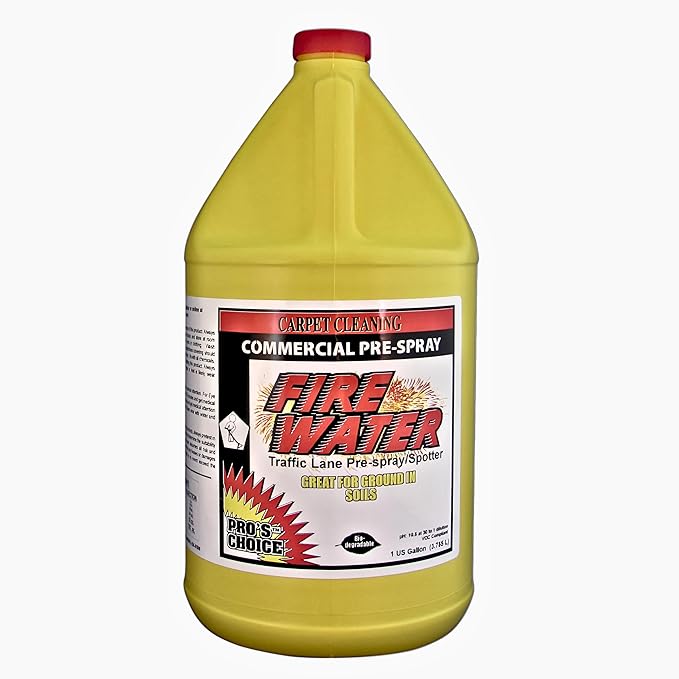 Pro's Choice High Traffic Carpet Cleaner Fire Water High pH Commercial Rug Cleaning Solution &amp Spot Stain Remover Pre-Spray Commercial Carpet Cleaner Solution Great in Particulate Soil 1 Gallo