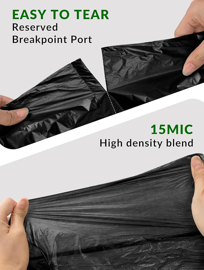 400 Count Heavy Duty Black Trash Bags 10-12 Gallon 24 x 24 Inch Large Garbage Bags 15 Micron Thick Strong Leak-Resistant Trash Can Liners for Home Office Kitchen Bathroom