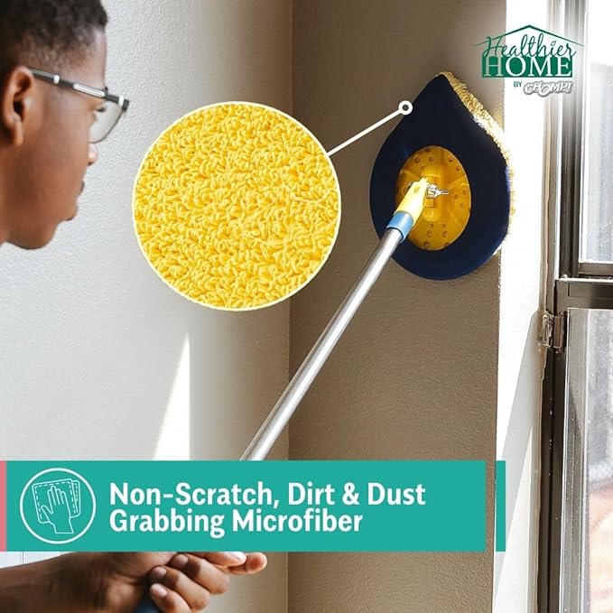 CHOMP Long Handle Wall Cleaner 5 Minute CleanWalls Extendable Wall Washer Ceiling Cleaner Baseboard Duster Telescoping Dry Dust and Wet Wash Cleaning Mop with Washable Microfiber Pad