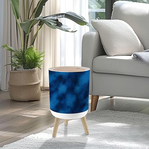 Small Trash Can with Lid Soft blue matte seamless texture side animal skin dyed navy color 1.8 Gallon/7L Garbage Can Waste Bin with Press Top Lid Legs Waste Basket for Bathroom Kitchen Bedroom