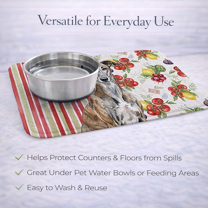 Caroline's Treasures Brindle Greyhound Vegetables Dish Drying Mat Absorbent Dish Drying Mat Pad for Kitchen Counter Dish Drainer Mat for Countertop 14 x 21 Multicolor