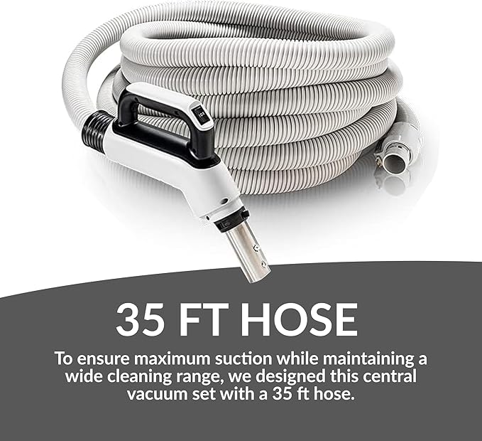 Premium 35 ft Universal Central Vacuum Hose Kit Wessel Werk Power Nozzle Pigtail Connection Universal Premium Prolux Central Vacuum Kit
