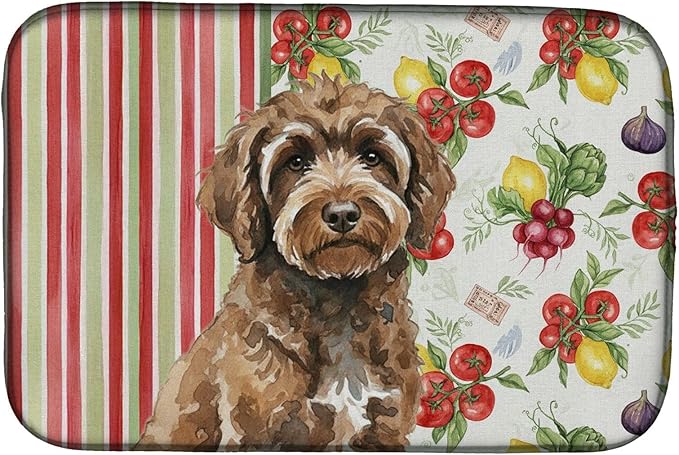 Caroline's Treasures Brown Portuguese Water Dog Vegetables Dish Drying Mat Absorbent Dish Drying Mat Pad for Kitchen Counter Dish Drainer Mat for Countertop 14 x 21 Multicolor