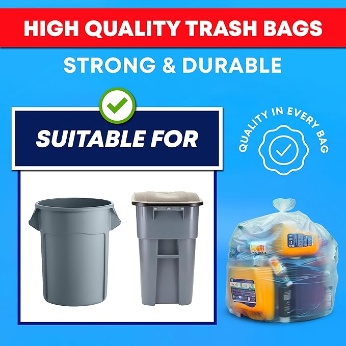 Veska 55-60 Gallon Trash Bags Large Clear Garbage Bags150 Bags Bulk Can Liners Perfect for Office Waste and Storage Use Recycling Yard Waste and Leaf Collection Rollaway Bin Liners