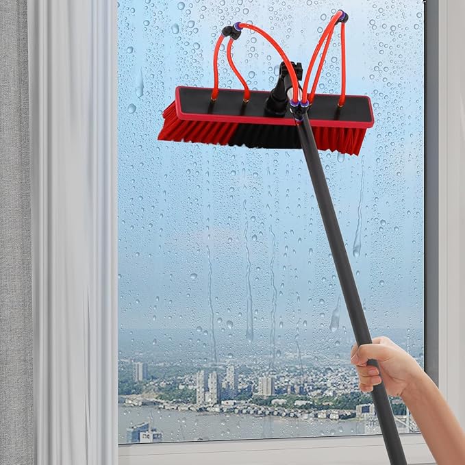 29.5FT Window Cleaning Water Fed Brush Kit 13.2'' Detachable Brush Head Window Glass Washing Cleaner Equipment Kit Adjustable Telescopic Pole Tool for Household &amp Outdoor