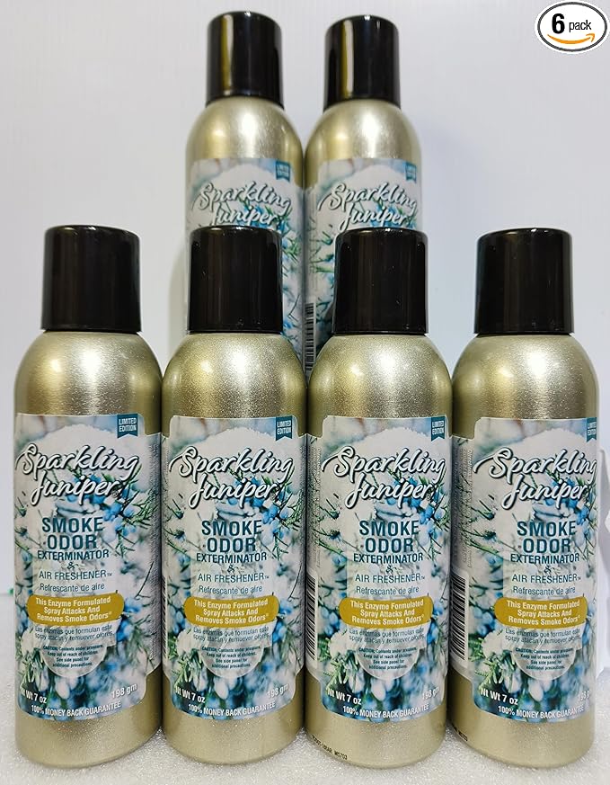 Smoke Odor Exterminator 198 gm/ 7 oz Large Spray Sparkling Juniper 7oz Can 6 Pack. Assorted