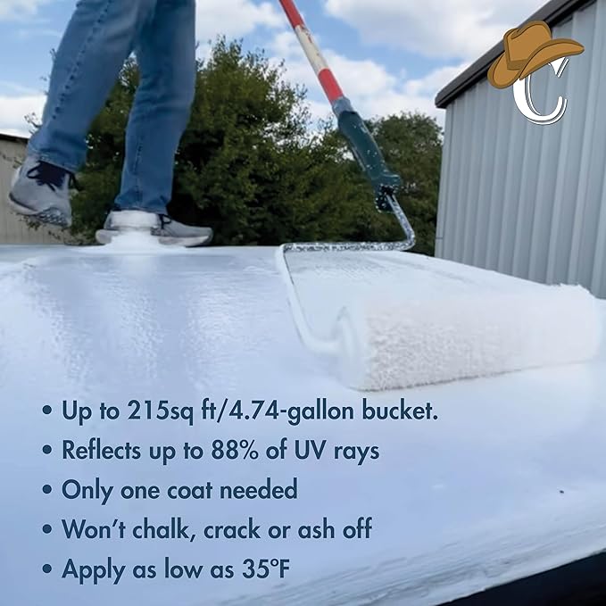 100% Silicone Roof Coating for RVs Campers &amp Flat Roofs - Waterproof Seal for Leaks Cracks &amp Seams - Ponding Water Resistant - 4.75 Gallon Black