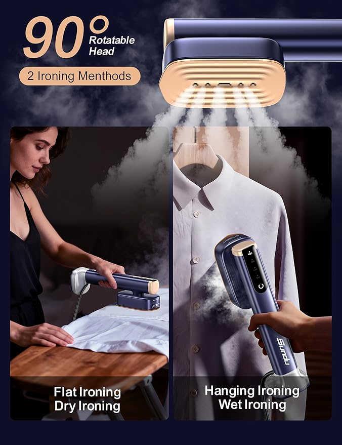 Travel Steamer for Clothes with 2 Water Tanks (180 ml and 100 ml) Fast Heating 24g/min Strong Steam Mini Clothes irons LED Touch Display Dry Ironing 1200W Portable Steamer ＆ Iron 2 In 1