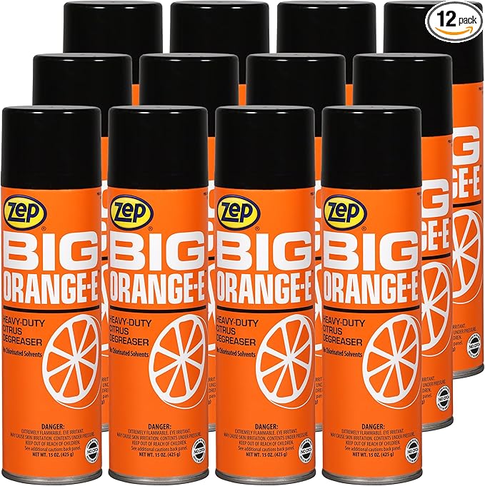 Zep Big Orange-E Heavy-Duty Citrus Degreaser Aerosol - 15 oz (Case of 12) 18501 - Industrial Strength Formulated with Natural Solvents Dissolves Heavy Soil Grease Tar Oil