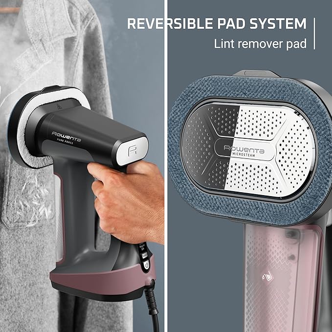 Rowenta Iron Steamer for Clothes 3in1 Hand Held Steamers Clothing Steamer Ironing Lint Remover 7.1 Oz Tank 1875 Watts Auto-Off Black &amp Pink DR8865