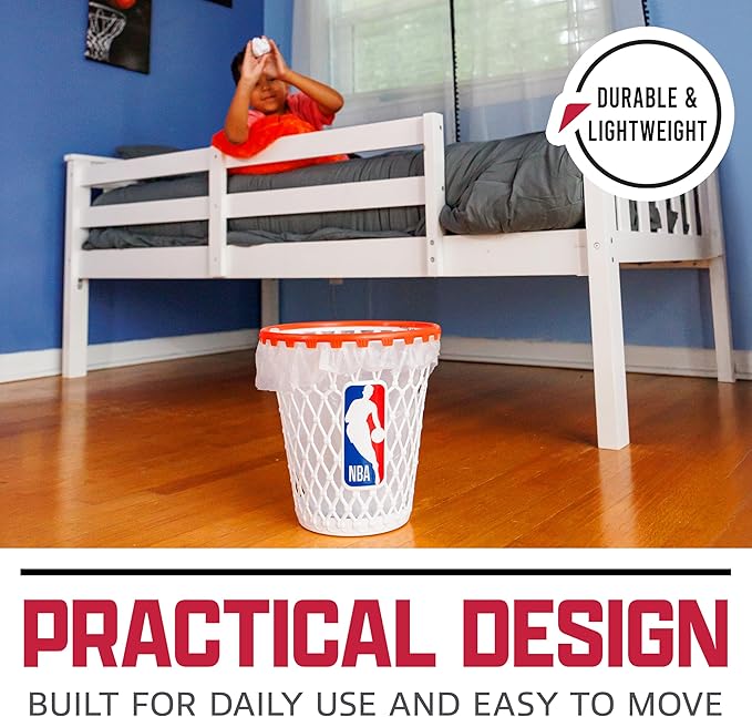 Franklin Sports NBA Mini Hoop Waste Bin – 11 Basketball-Themed Trash Can with Removable Rim for Kids’ Rooms Dorms and Fun Indoor Paper Toss Play – Official NBA Branding Practical &amp Playful Des