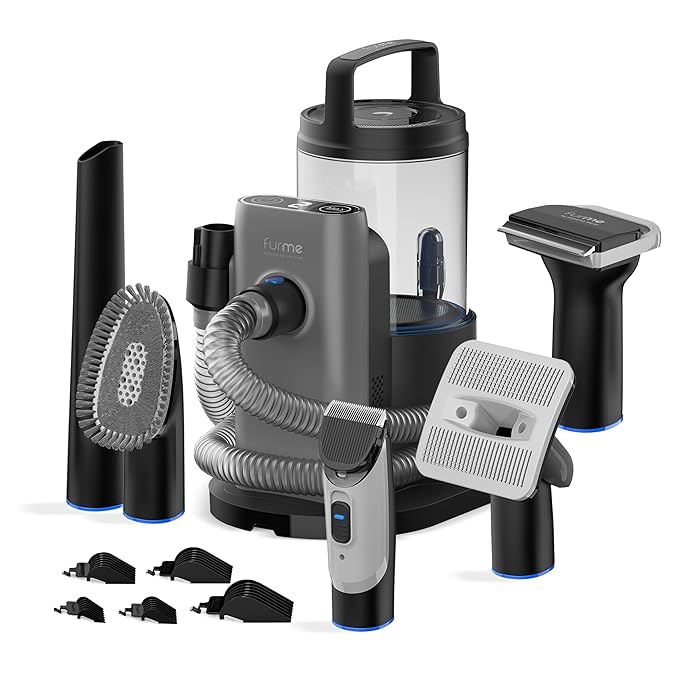 FURME Professional Plus Pet Grooming Vacuum Kit - Cat &amp Dog Grooming Kit for Easy Pet Care at Home Quiet &amp Safe Dog Hair Remover Machine with Brush Clipper Shedding &amp Cleaner Tools &amp