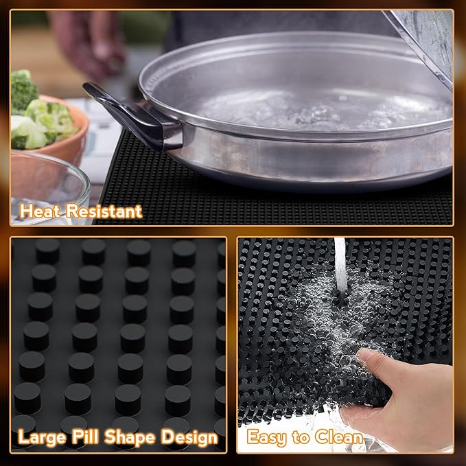 Tioncy 14 Pcs Bar Mat for Countertop 18 x 12 Inch Non Slip Rubber Mat Service Spill Cocktail Bartending Restaurants Barbershop Clippers Salon Tools Black
