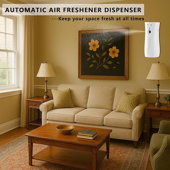 Automatic Air Freshener Spray Dispenser 2-Pack Wall Mounted or FreestandingMultiple Time SettingsCommercial and Home Use in Bathrooms Offices Living Rooms and Commercial Places (White 1121)
