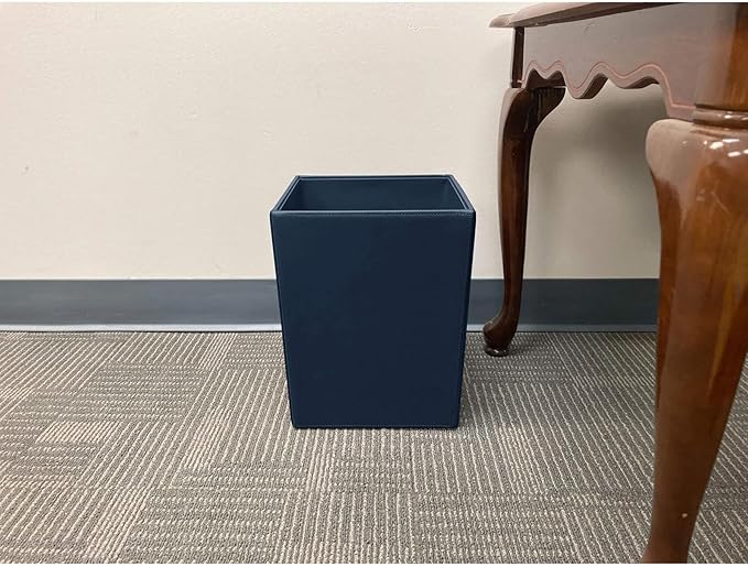 Dacasso Bonded Leather Waste Basket - Luxury Waste Basket (Navy Blue 14 QT)
