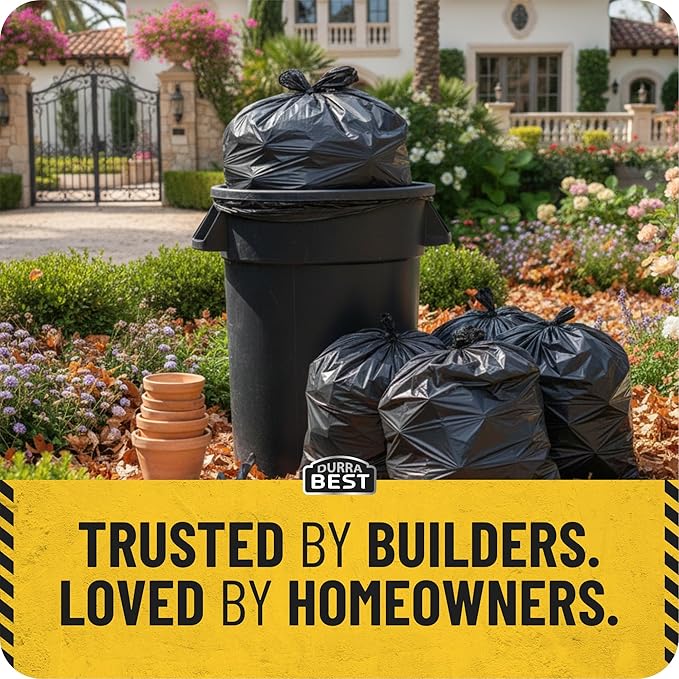 MAAXForce 55 Gallon Contractor Trash Bags | 2 Mil Heavy-Duty Black Garbage Bags | Leak-Proof Puncture-Resistant | Made in USA | 36 x 56 Large Construction &amp Yard Cleanup Bags (40-Count)