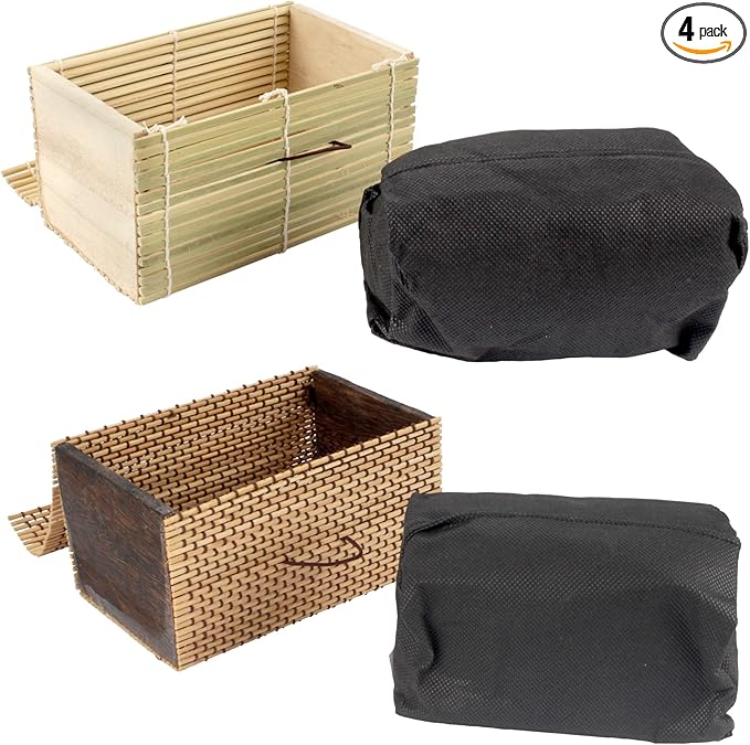 BambooMN Granulated Bamboo Charcoal Odor Absorber Bag in Decorative 4 Green and Brown Box 4 Sets