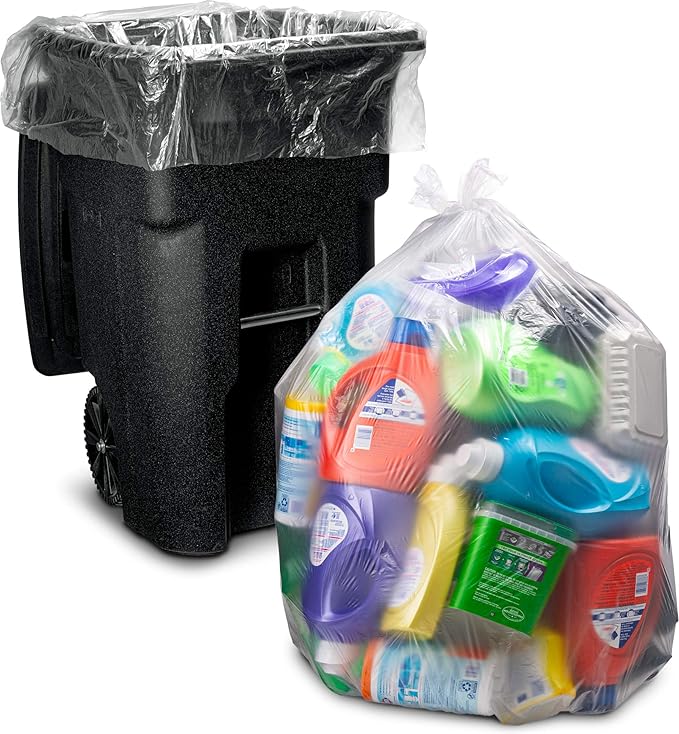 Tasker 64-65 Gallon Clear Trash Bags Heavy Duty Recycling Bag (Huge 120 Count) 60 Gallon Clear Extra Large Recycling Garbage Bags