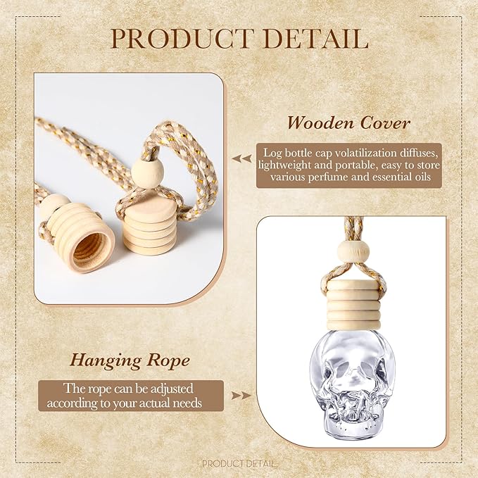 BBTO 100 Pcs Car Air Fresheners Diffuser with Wooden Cap Empty Aromatherapy Diffuser Clear Car Fragrance Holder Pendant Hanging Perfume Fresheners Bottles for Decor(SpookyClear)