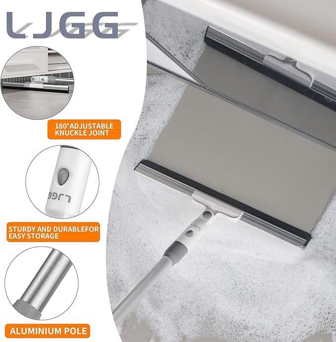 LGJJ Floor Spatula Broom 17 Rubber Spatula with 51 Aluminum Rod for Bathroom Tile Garage Concrete Deck Shower Glass Window Cleaner Spatula Broom for Home Flooring