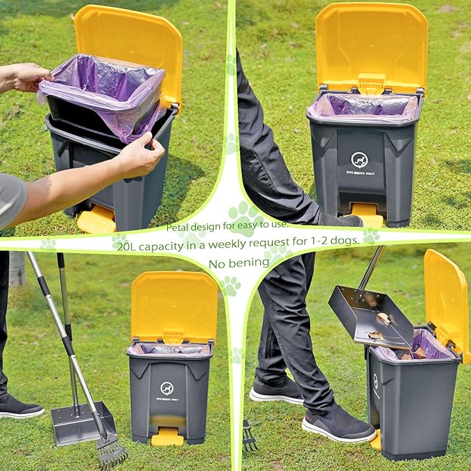 Outdoor Dog Poop Trash Can with Pooper Scooper &amp 60 Free Poop Bags -20 L/5.2 Gallon Dog Waste Trash Can Pet Waste Disposal Station with Inner Bucket - Metal Dog Pooper Scooper Great Dogs