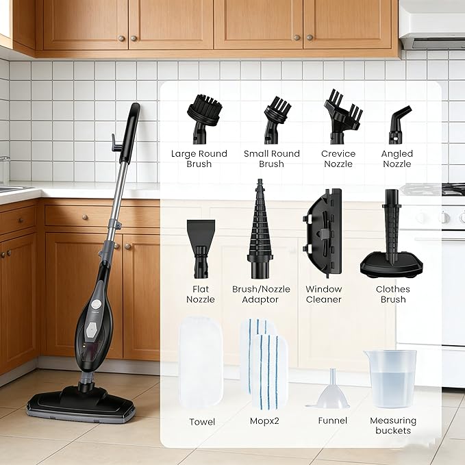 Simple Deluxe 10-in-1 Steam Mop 1550W Detachable Handheld Steam Cleaner with 16FT Cord &amp 2 Pads Multi-Surface Floor Steamer for Hardwood Tile Carpet Windows Grey
