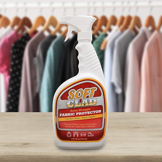 Extra Strength Fabric Protector Spray Prevents Stains and Repels Liquids. SoftClad Guards Furniture Shoes Carpet Upholstery Suede Leather Couch. Safe for Indoor Use. PFAS Free Formula 32oz