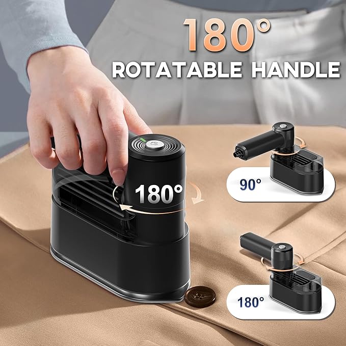 Travel Steamer for Clothes Small Iron - 1000W Portable Steamer &amp Mini Iron10s Fast Heat Handheld Mini Steamer with 8FT Cord Foldable Handle Travel College Dorm &amp Home Essentials (Black)