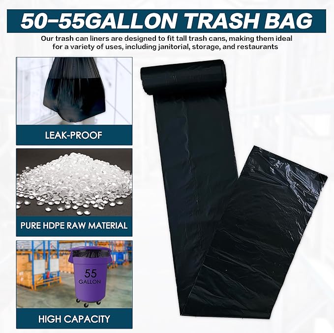 YoYoRain. Lavender Scented 55-60 Gallon Trash Bags | 50 Count | Heavy Duty Black Garbage Bags for Home Office Yard