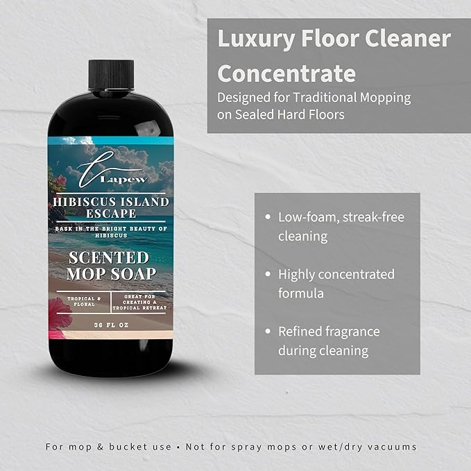 Lapew Hibiscus Island Scented Mop Soap - Luxury Floor Cleaner Concentrate for Mopping Tile Laminate Vinyl &amp Hardwood | Streak-Free Low-Foam | 36 oz