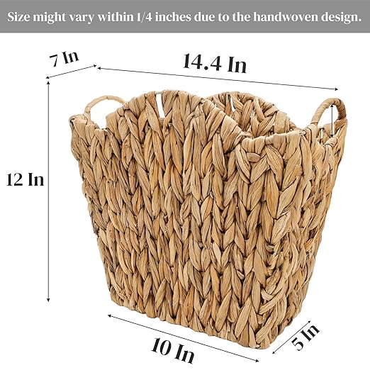 Wicker Waste Basket Handwoven Trash Can with Built-in Handles Rattan Waste Bin for Bathroom Water Hyacinth Garbage Storage Container for Bedroom Office Laundry Utility Room