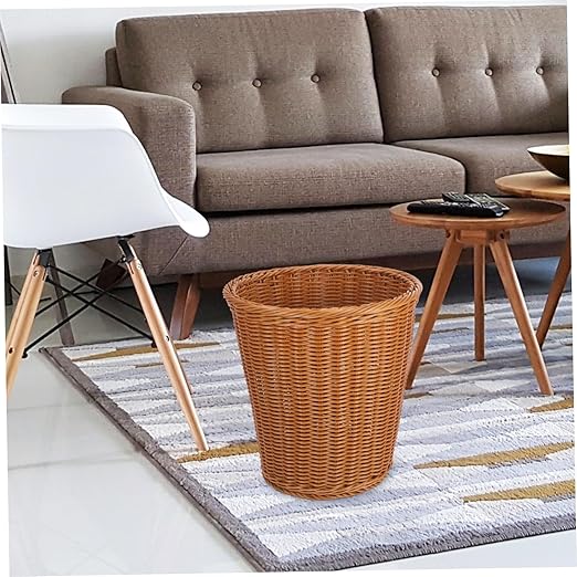 Cabilock 1Pc Woven Rattan Trash Can Decorative Wastebasket for Home Office Chic No Lid Storage Container Multi Functional Rattan Style Garbage Bin Practical Elegant Decor