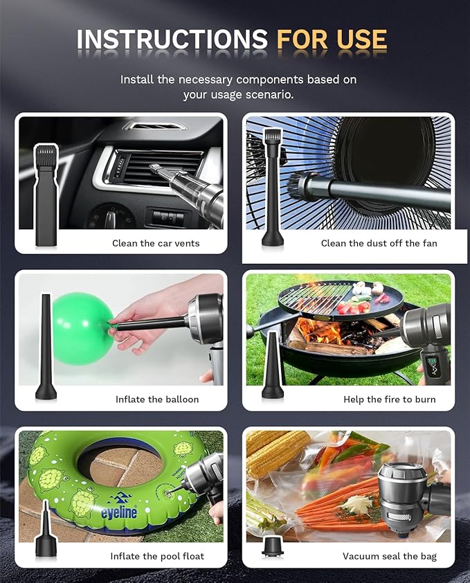 Baiwade Cordless Handheld Car Vacuum Cleaner 15000PA High Power 2-in-1 Mini Vacuum Duster &amp Inflator with LED Display Screen 3-Speed Brushless Motor for Car Care Home Office Pet
