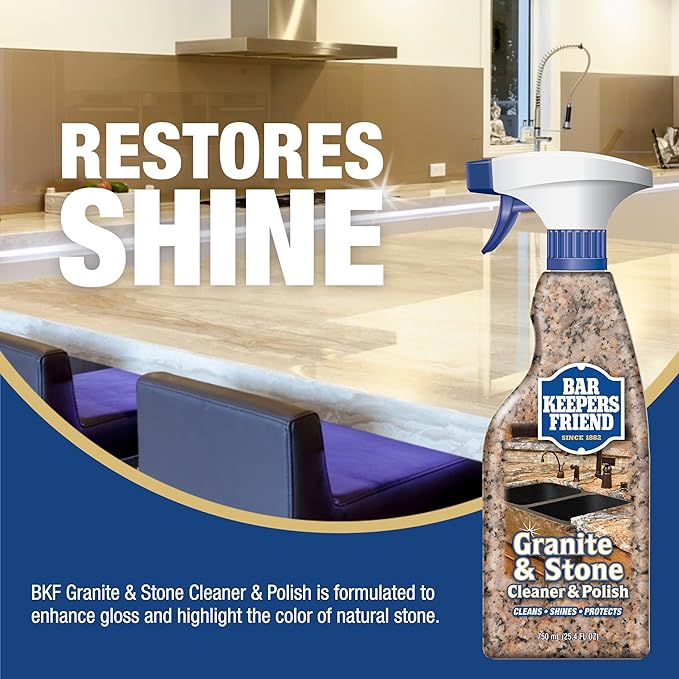 Bar Keepers Friend Granite &amp Stone Cleaner &amp Polish (25.4 oz) Granite Cleaner for Use on Natural Manufactured &amp Polished Stone Quartz Silestone Soapstone Marble - Countertop Cleaner &