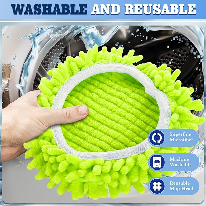 4 Pack Spin Mop Replacements Head Compatible for Oceda EasyWring 1-Tank SystemMicrofiber Spin Mop Refills Head1 Mop Scrub Brush + 1 Mop Base + 4 Pack Cleaning Floor Mop Head（Green)