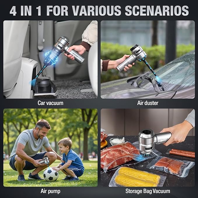 Car Vacuum Portable Cordless 22000PA High Power with Brushless Motor 4-in-1 Compressed Air Duster &amp Air Blower &amp Pump Hand Held Vacuum for Car Home Office Ideal Gifts for Men &amp Women