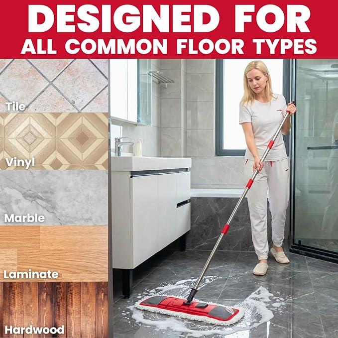 Dust Mop for Floor Cleaning with 4-in-1 Washable Pad System Wet &amp Dry Multi-Purpose Mop with Built-In Scraper and Extra-Long 62'' Stainless Steel Handle for HardwoodVinylLaminateTileMarble Fl