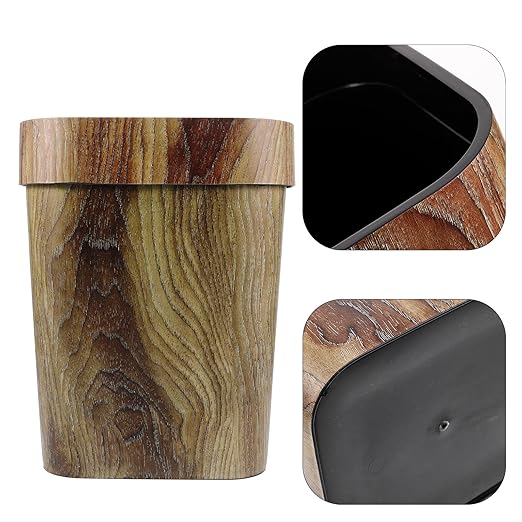 Vintage Style Imitated Wood Trash Bin Large Square Indoor Rubbish Can for Bedroom Lounge Accommodation Thickened PP Material Space-Saving Creative Wastebasket