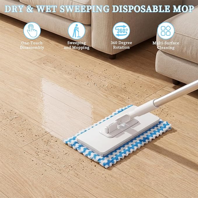 Snap Grip Mini Mop2026 Upgraded Zero Touch Snap Grip Mini MopCloth Changing MiniMopAutomatic Hands Free Push Pull HandleIncludes 1 MiniMop &amp 5 Reusable Cloths