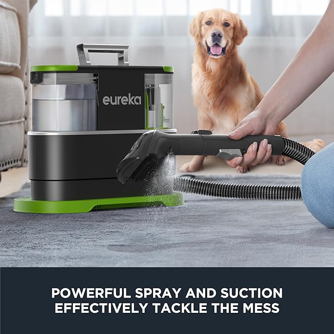 EUREKA Portable Carpet and Upholstery Cleaner Spot Cleaner for Pets Stain Remover for Carpet Area Rugs Upholstery Coaches and Car 50.7oz Large Water Tank NEY101GR with Cleaning Formula Green