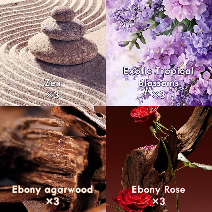 Plug In Refills Air Freshener -12 Pack Zen Exotic Tropical Blossoms Oud Agarwood Oud Rose 4 Scents for Home Bathroom Patio Compatible with Air Wick &amp Glade(Excludes Glade Plus)