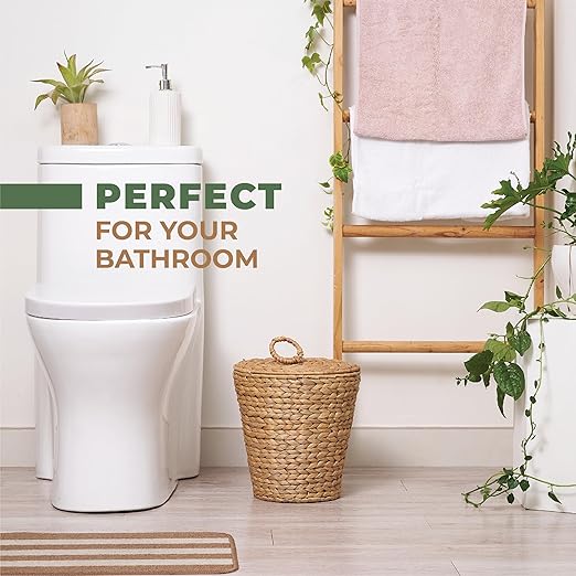 3 Gallon Wicker Trash Can with Liner and Lid - Rattan Trash Can - Wicker Waste Basket for Bathroom Bedroom Kitchen Living Room