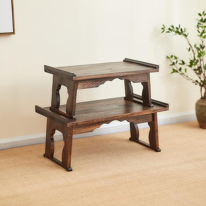 Japanese Wood Floor Table with Foldable Legs - Coffee Tables for Living Room Bed Desk TrayMeditation Altar Laptop Desk