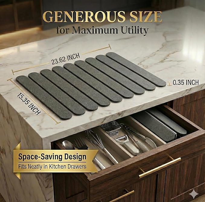 Super Absorbent Foldable Stone Drying Mat – Quick Dry Diatomaceous Earth Counter Mat for Kitchen &amp Bathroom Non-Slip Heat Resistant Dish Pad for Dishes Bottles &amp Cups 24” x 16”