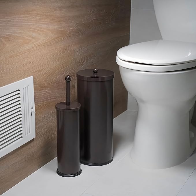 Stainless Steel Toilet Paper Canister and Toilet Brush Case Set (Bronze Set of 2)
