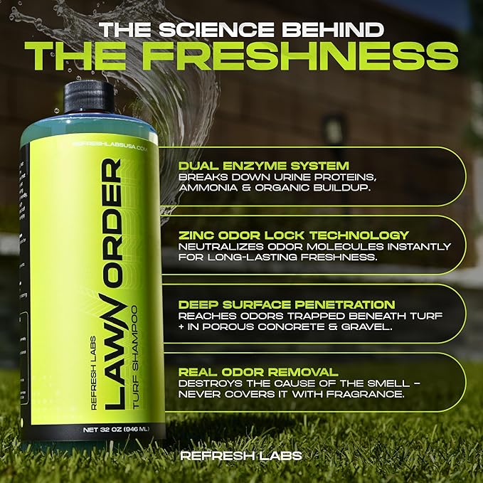 LawN Order Artificial Turf Cleaner &amp Odor Eliminator – Enzyme Powered Pet &amp Kid Safe Removes Pet Mess Smells (1 GAL + 32 OZ + Hose)