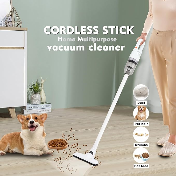 6-in-1 Lightweight Stick Vacuum Cleaner with 100W Powerful Motor Mini Portable Household Handheld Vacuum Cleaner for Domestic Hard Floors Carpets and Pet Hair (White Cordless with Plug)
