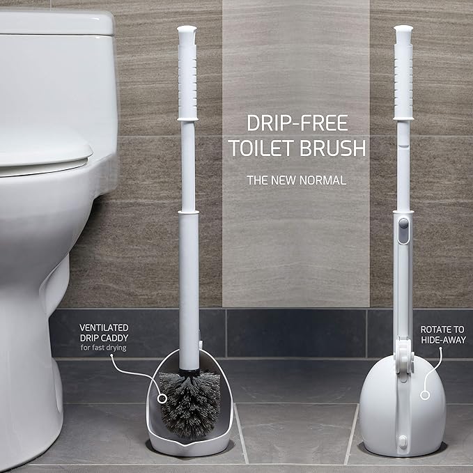 ELYPRO Toilet Brush with Holder – Drip-Free Hygienic Bathroom Scrubber with No-Drip Caddy Built-in Spout Fast-Drying Ventilated Design Compact Toilet Cleaner for RV Boat Home – White