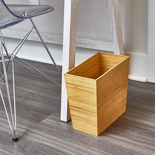iDesign Rectangular Bamboo Waste Basket The Formbu Collection – 10.5 x 5.75 x 10” Natural Wood Finish
